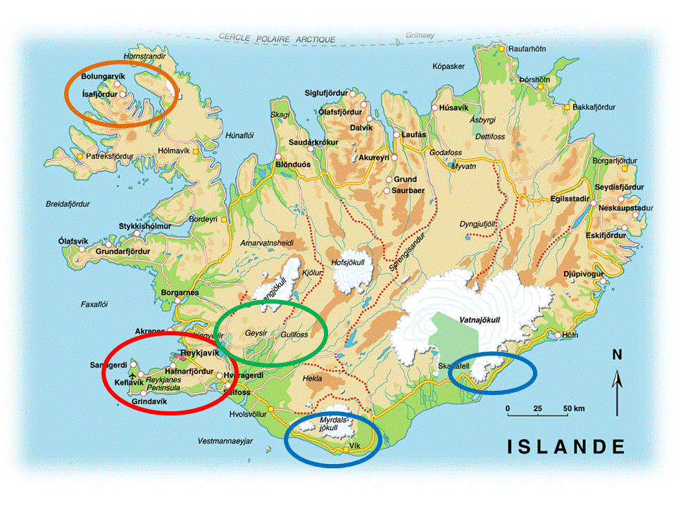 Carte Islande - lieux visites